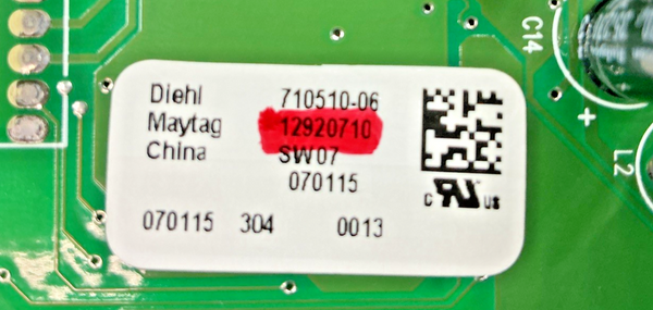 Part number sticker — match 12920710 OEM Whirlpool Refrigerator Main Control Board Replacement