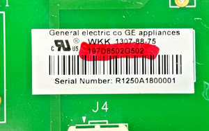 Part number sticker — match 197D8502G502 on your board