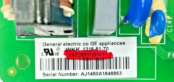 Part number sticker — match 197D8511G101 OEM GE Refrigerator Main Control Board Replacement