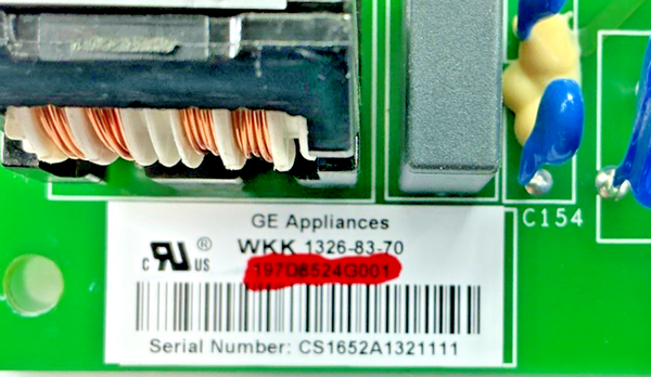 Part number sticker — match 197D8524G001 OEM GE Refrigerator Main Control Board Replacement