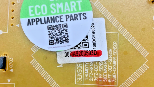 Part number sticker — match DA92-00593D OEM Samsung Refrigerator Main Control Board Replacement