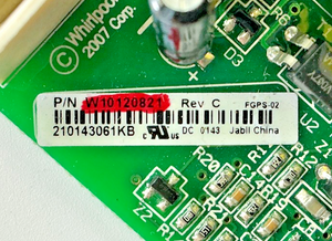 Part number sticker — match W10120821 on your board