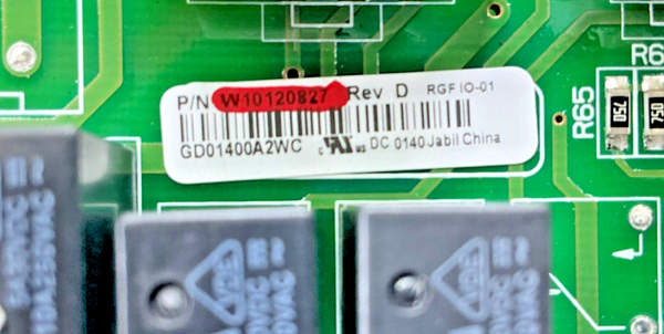 Part number sticker — match W10120827 OEM Whirlpool Refrigerator Main Control Board Replacement