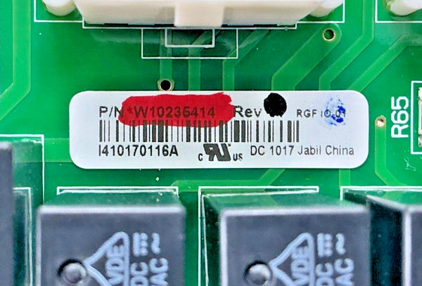 Part number sticker — match W10235414 OEM Whirlpool Refrigerator Main Control Board Replacement