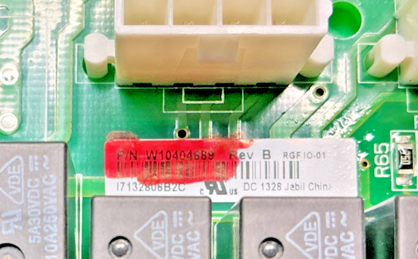 Part number sticker — match W10404689 OEM Whirlpool Refrigerator Main Control Board Replacement