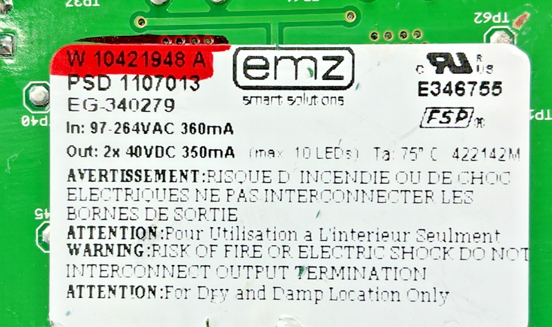 Part number sticker — W10421948