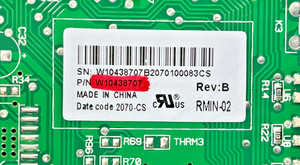 Part number sticker — match W10438707 on your board