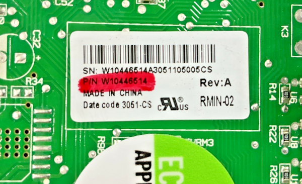 Part number sticker — match W10446514 OEM Whirlpool Refrigerator Main Control Board Replacement