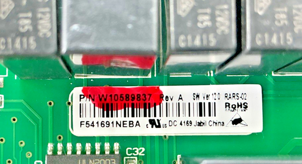 Part number sticker — match W10589837 OEM Whirlpool Refrigerator Main Control Board Replacement