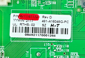 Part number sticker — match W11161172 on your board