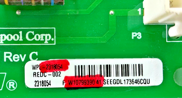 Part number sticker — match W2318054 OEM Whirlpool Refrigerator Main Control Board Replacement